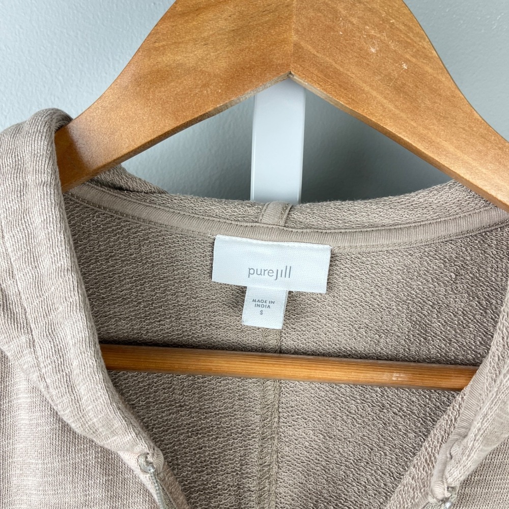 J. Jill Pure Jill Hoodie Tunic Jacket Womens S Tan Taupe Zip Up Ruffle Hem - Picture 6 of 6